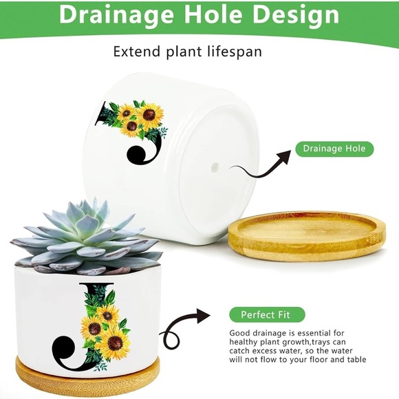 White Planter with Sunflower Design S - Picture 2 of 4